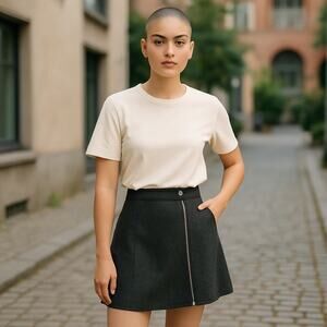 Madewell Skirt Sz 8 Wool Blend Gray Mini Full Zip  Casual Minimalist Academia